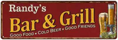 Randy's Bar and Grill Red Personalized Man Cave Decor Sign 106180054222