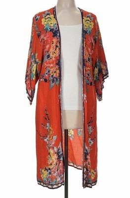 Flying Tomato Open Long Kimono, Orange Floral, Size M/L, Excellent Condition