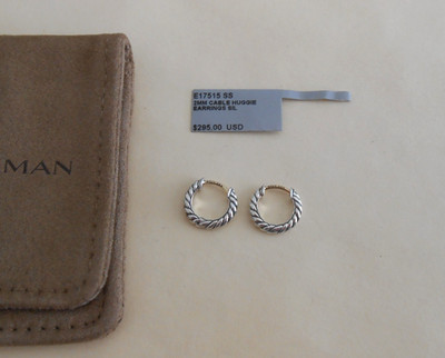 David Yurman Silver &14k Gold Sculpted Cable Micro Huggie Hoop Earrings New