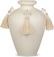 Vase Beige 24 Cm Vintage Vase Mit Quasten Boho Vasen Blumenvase Rustikal Dekovas