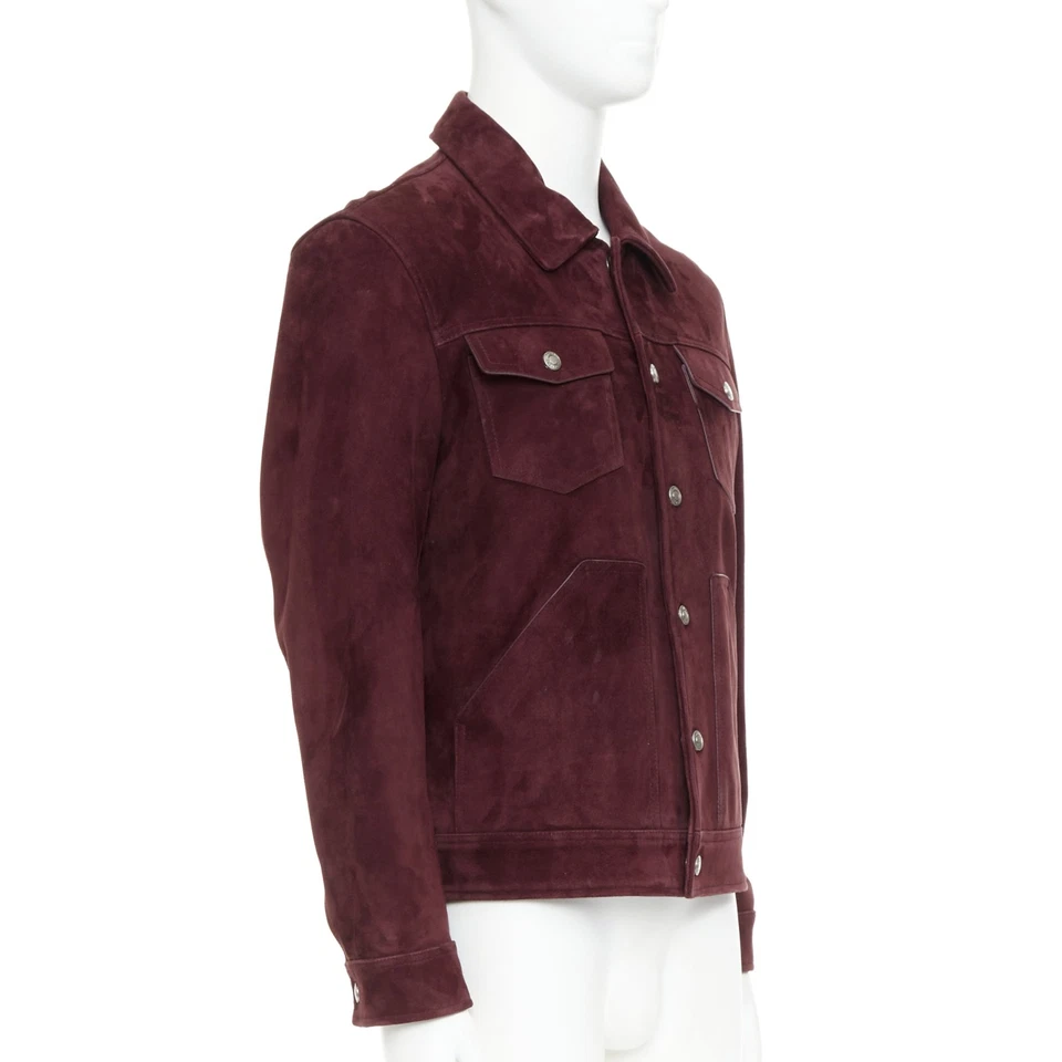 TOM FORD burgundy suede calf logo buttons Western trucker jacket IT50 L - Image 4 of 4