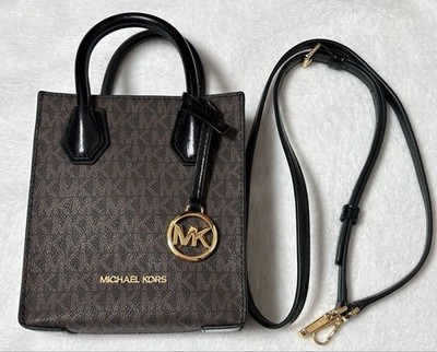 Michael Kors Mercer Coated Canvas Crossbody Bag Black Brown 2Way Shoulder Tote