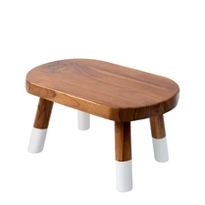 Dip Dyed Teak Step Stool Heavy Duty Wooden Stepping Stools for Adults Kids wi...