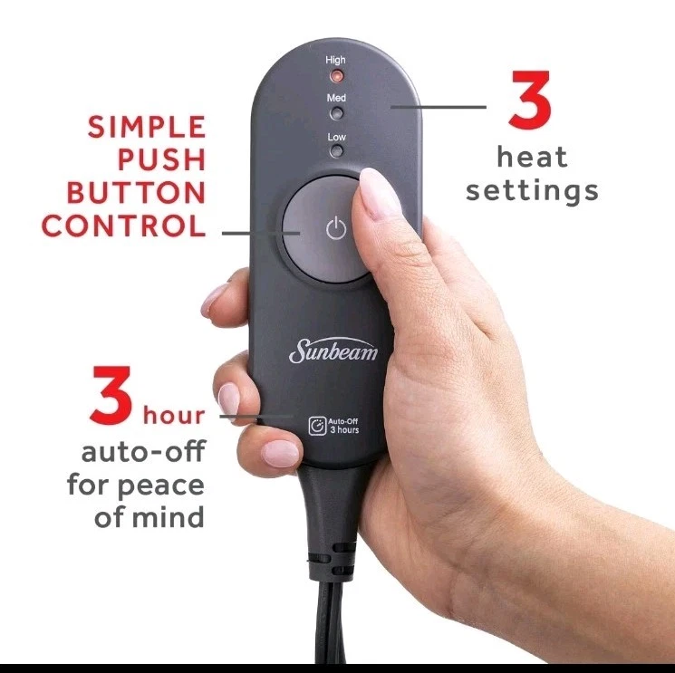 New Sunbeam Garnet Fleece Electric Heated Throw 50 X 60 3 Heat Settings In Box  - Image 2 of 4