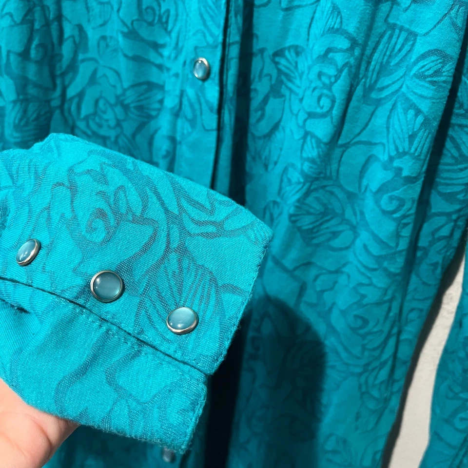 Camisa ROPER Western Para Mujer Grande Azul Turquesa Floral Flecos Transparentes Perla A Presión Foto 4 de 4