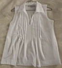 Ann Taylor LOFT Women’s Sleeveless Top Collared V-Neck Pleated White Sz XS