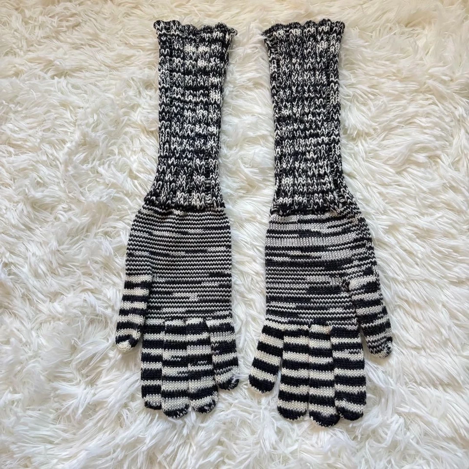 Missoni женщин в полоску трикотажа длинные перчатки темно серый белый оранжевый ярлык почти неиспользованный - Изображение 2 из 4