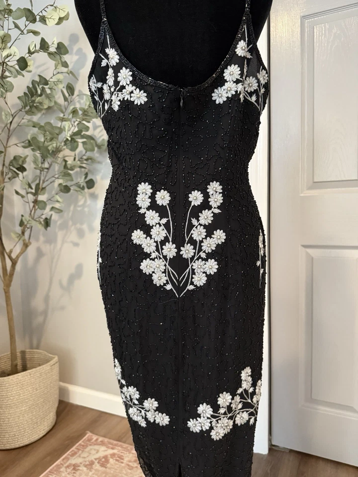 Papell Boutique Womens Black Floral Silk Sleeveless Scoop Neck Maxi Dress Sz 10 - Image 2 of 4