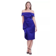 Eliza J off-the-shoulder Draped Sheath Dress Cobalt Blue 14