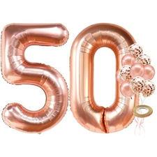 KatchOn, Giant Rose Gold 50th Birthday Balloons - 40 Inch | 50 Balloon Number...