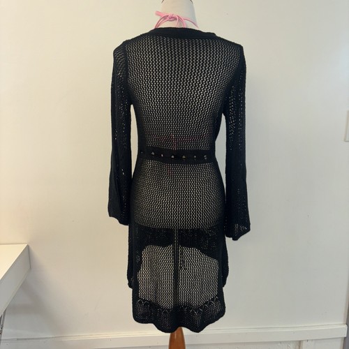 Crochet Knit Mini Dress Sz M Long Sleeve Brightcolor Swim Cover Up Beach Hippie - Picture 5 of 10