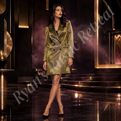 Vintage Escada Margaretha Ley Women s 40 Olive Gold Wool Silk Long Blazer     DK
