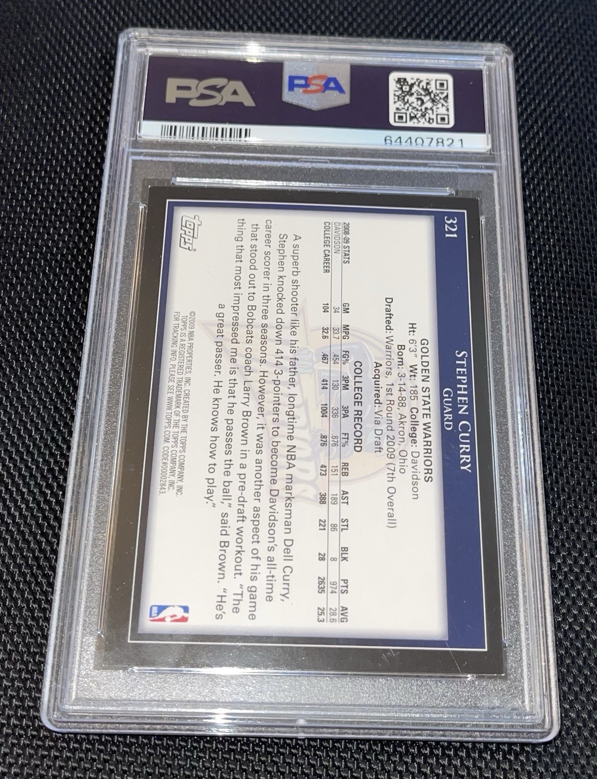 Stephen Curry 2009 Topps Autograph Rookie Card #321 PSA/DNA Hand Signed view 4