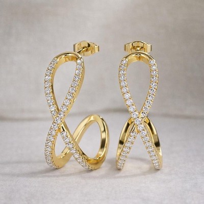LabCreated Infinity Diamond Half Hoop Earrings 14K Gold Over Silver Gift for Her