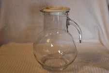 Vintage Clear Glass Pitcher Jug with Lid, Made in Italy, 8.25" Tall