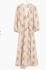 Madewell Linen Blend Ruffle-Cuff Wrap Dress in Dutch Dandelions Size XS Floral