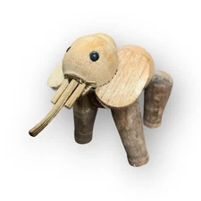 Vintage Zoo Line Match Box Wood Elephant Figurine Articulated Mid-Century  Japan