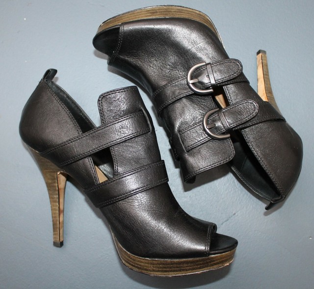 COACH Alexia Black Leather Peep Toe Platform Stiletto Bootie Size 10 | eBay