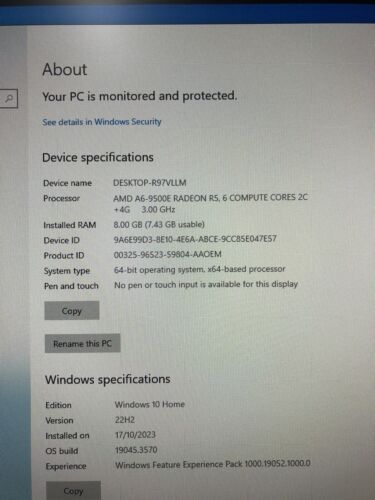 LENOVO IdeaCentre AIO 520-24ARR 24" AMD A6 3.0GHz 8GB 1TB HDD Win 10 #AIO 009 - Picture 8 of 10