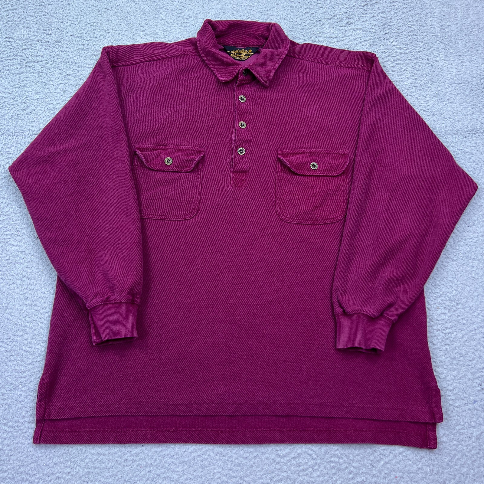 VTG Eddie Bauer Men's 2XL Red Textured Flannel Henley 1/2 Button Cotton Shirt