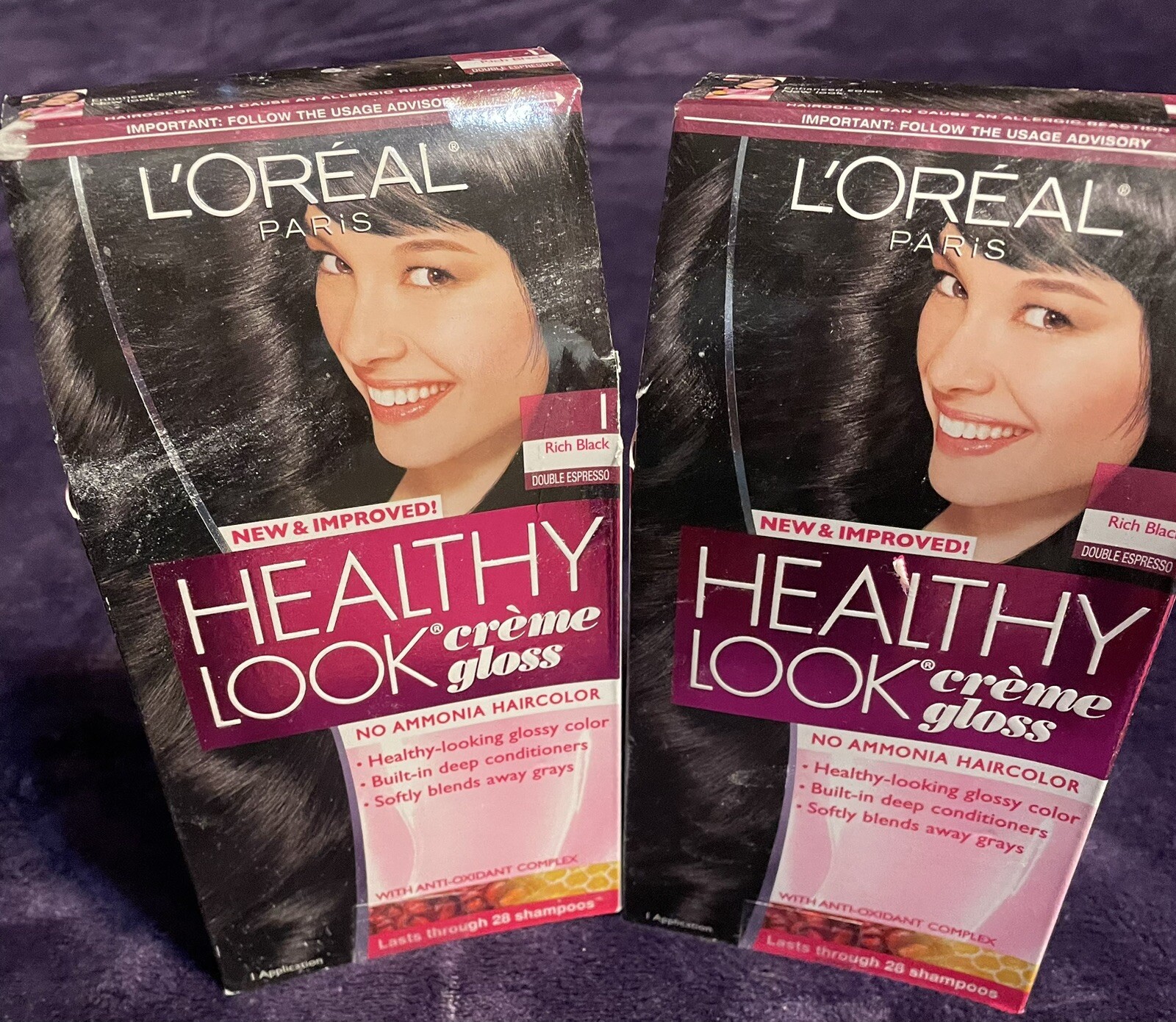 L'Oreal Healthy Look Creme Gloss Hair Color #1 Rich Black Double Espresso 2 x