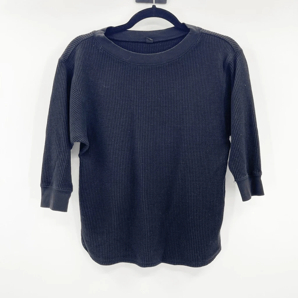 Uniqlo Waffle Knit Sweater Women s Size S Black 3 4 Sleeve Cuffed