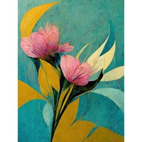 Abstrakte BlaugrüNe Rosa Senf Blume Blumen GroßEr Leinwanddruck 46X61 Cm