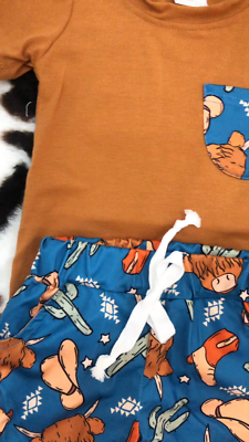 Boutique Western Design Baby Cowboy Cactus Cow Shorts Clothes Set