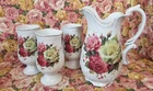 Victorian Trading Co. Cape May Porcelain Flower Bud Vase Pitcher & Goblets-3 EUC