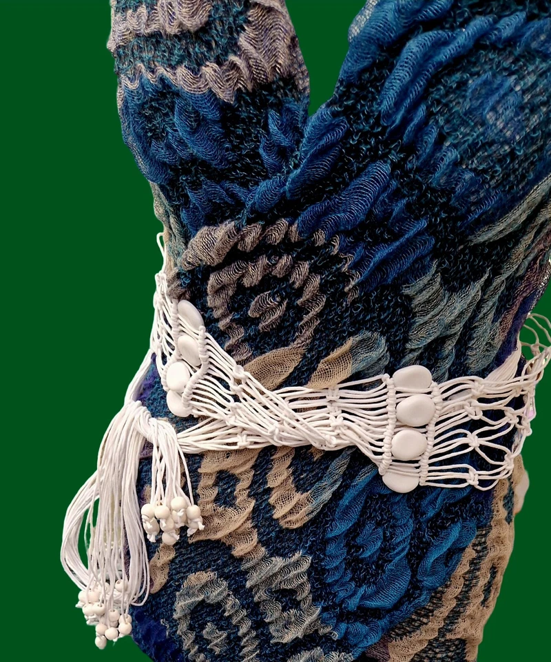 Macrame Tie Tasselled White Beaded Bohemian    Retro Styled Decorative New Belt. - Image 2 of 4