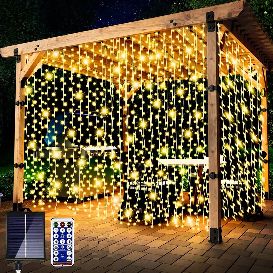 Outdoor Solar Curtain Fairy String Light Hanging Gazebo Patio Window Garden Deco - Image 2 of 4