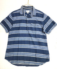 Old Navy Shirt Men Medium Blue White Striped Polo Short Sleeve Casual Button Up