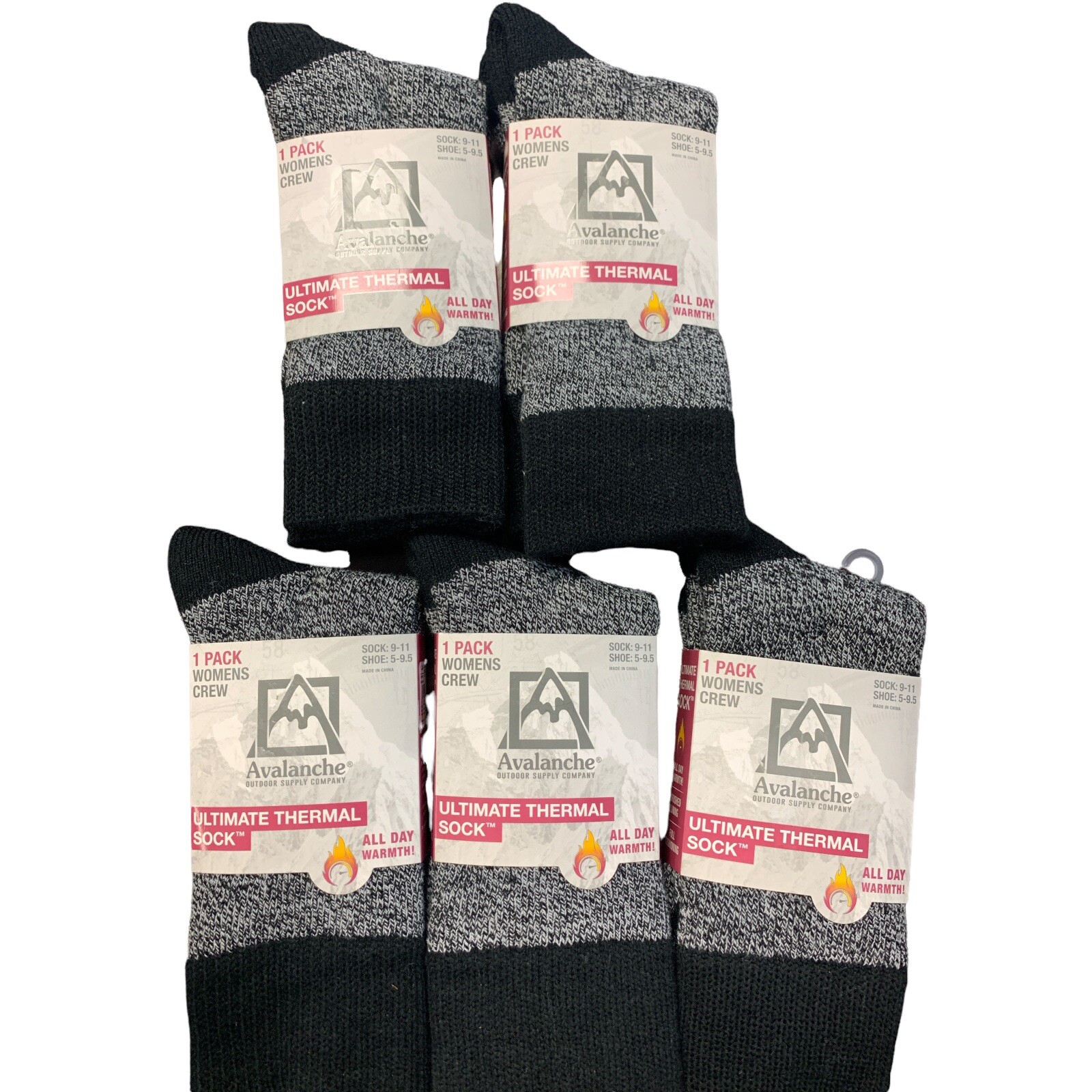 Avalanche Women’s Ultimate Thermal Crew Sock 5 Pairs Black Grey Shoe