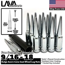 32x Chrome 9/16-18 Spike Lug Nuts + Socket Fit Old Ford E150/250/350 F250/F350