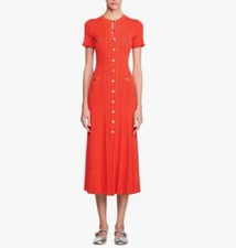 Women Sandro Round Neck Knit Short Sleeve Shirt Midi Dress
