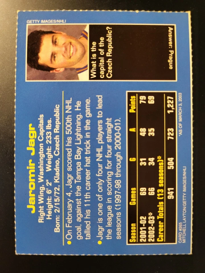 2003 Sports Illustrated for Kids Jaromir Jagr card #265 - Image 2 of 2
