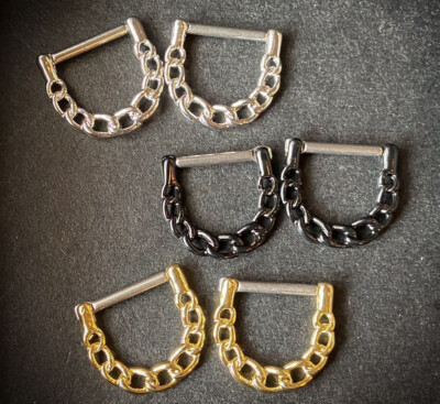 PAIR Linked Chain Design Nipple Clickers Shields Rings Body Piercing Jewelry