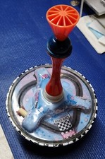 Vintage Schylling Metal Tin Toy Spinning Top Road Race Working Bright Colors