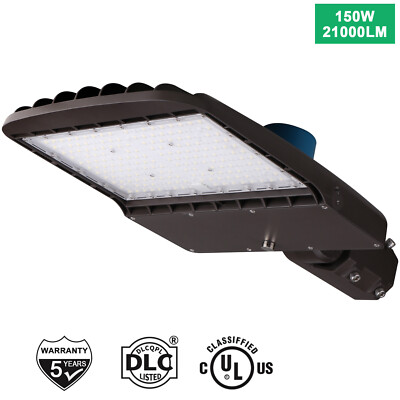 150W LED Shoebox Parking Lot light Fixture with Dusk to Dawn Photocell 5000K DLC