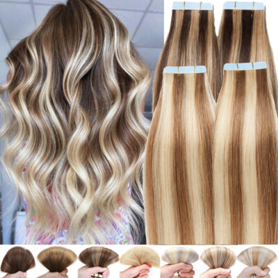 20/40/60ps Thick Tape In Remy 100% Real Human Hair Extension Full Head/Skin Weft