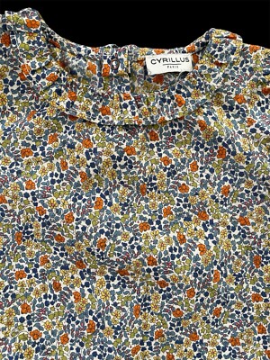Cyrillus (Paris) Blue/Orange Floral Ruffled Collar Cotton Blouse-12
