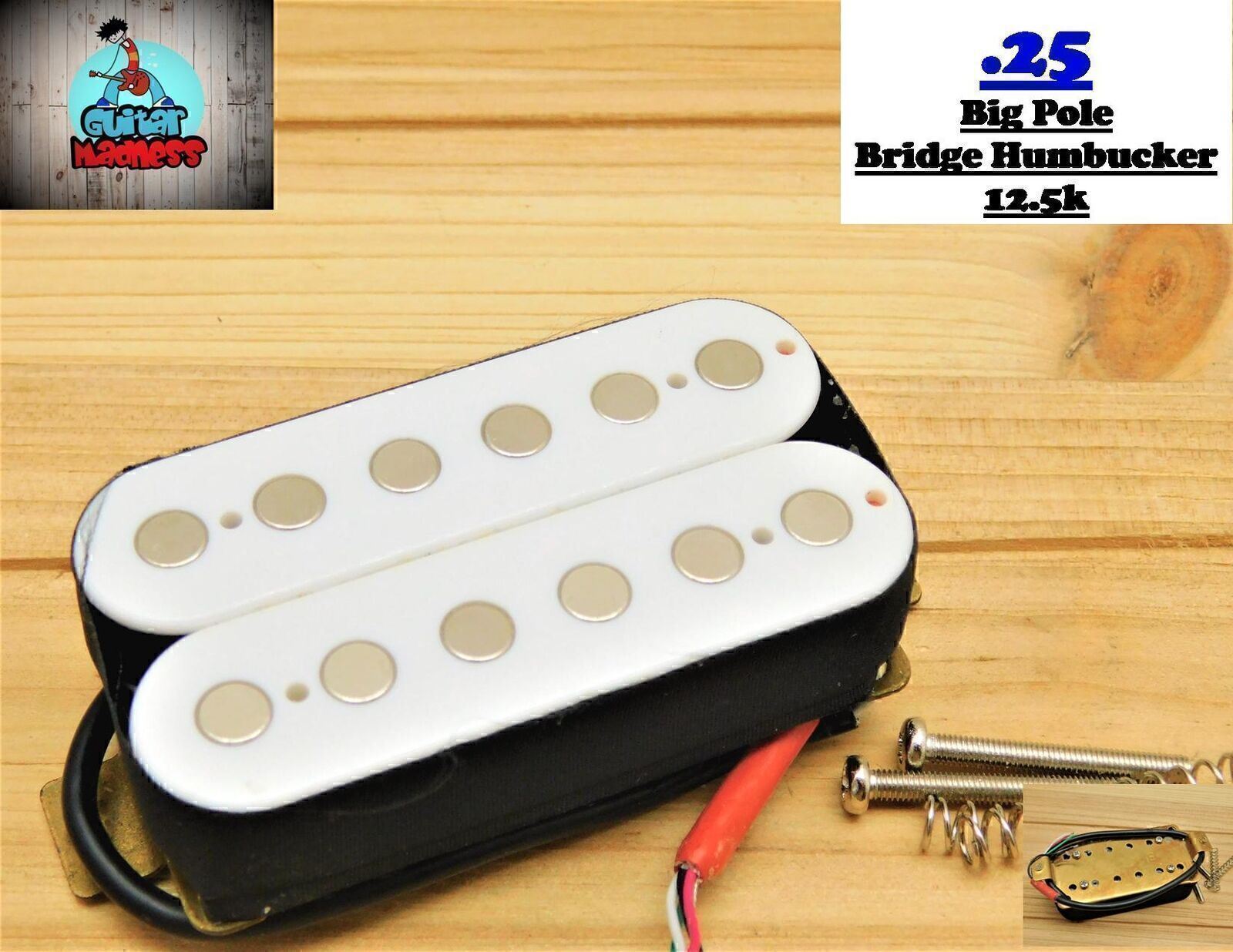 G.M. .25 Big Pole Bridge Humbucker (52mm) White 1/4 inch Pole pieces eBay