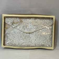 La Regale New York White Bead and Sequin Evening Bag Clutch