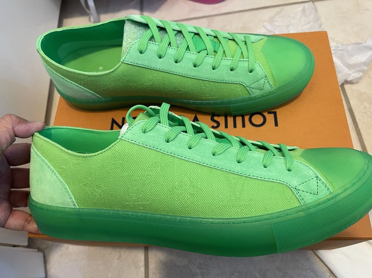 LOUIS VUITTON LV GRAFFITI LOGO NEONGREEN CANVAS COMFY SNEAKER SHOES 9.5  NEW$1290