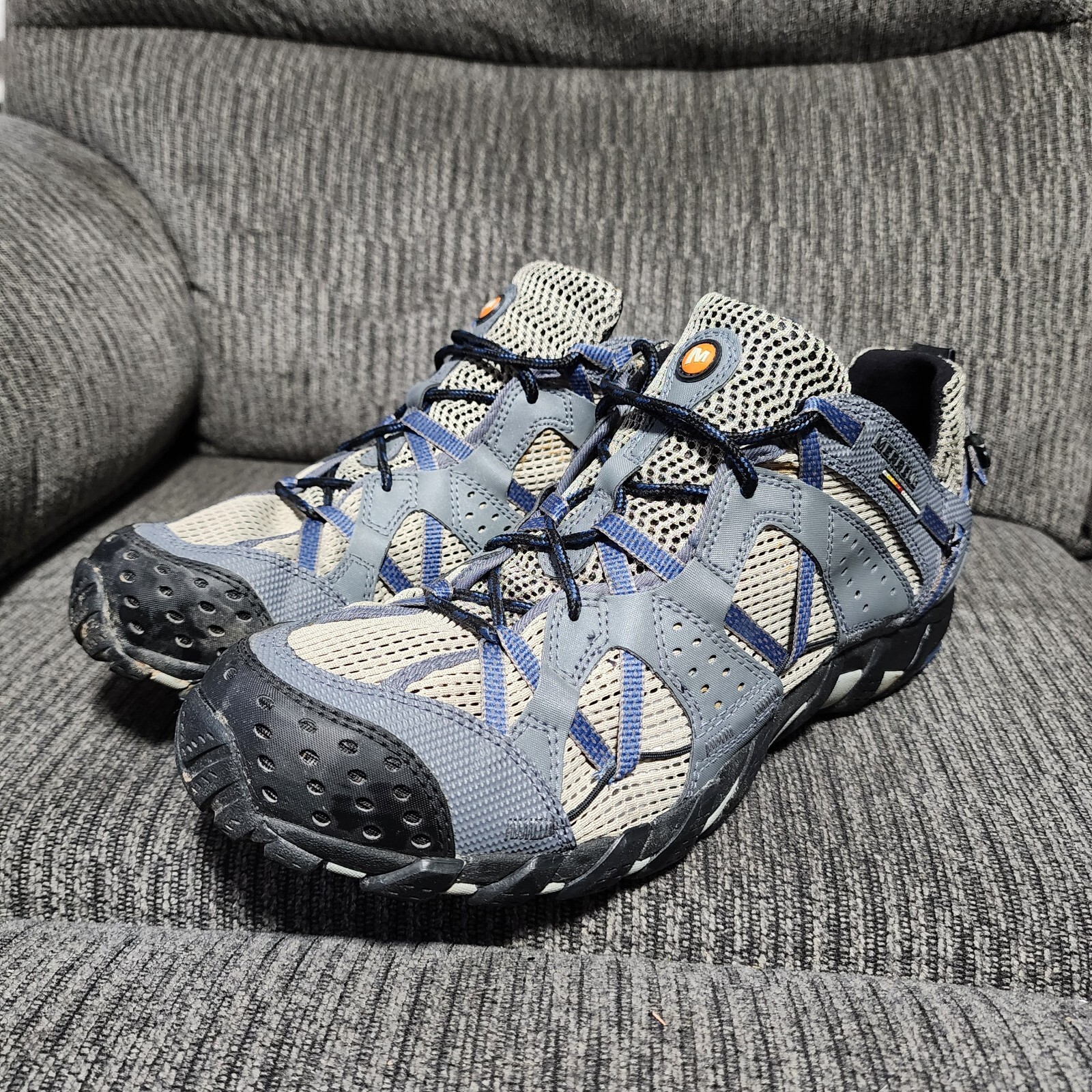 Scarpe Merrell Waterpro Maipo Continuum Vibram Uomo 12 Grigio Blu Escursionismo NO SUOLE