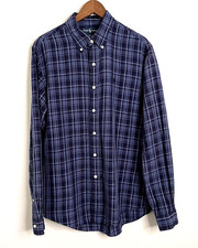 Ralph Lauren Long Sleeve Button Down Shirt Silk/Linen Blue Plaid Mens L