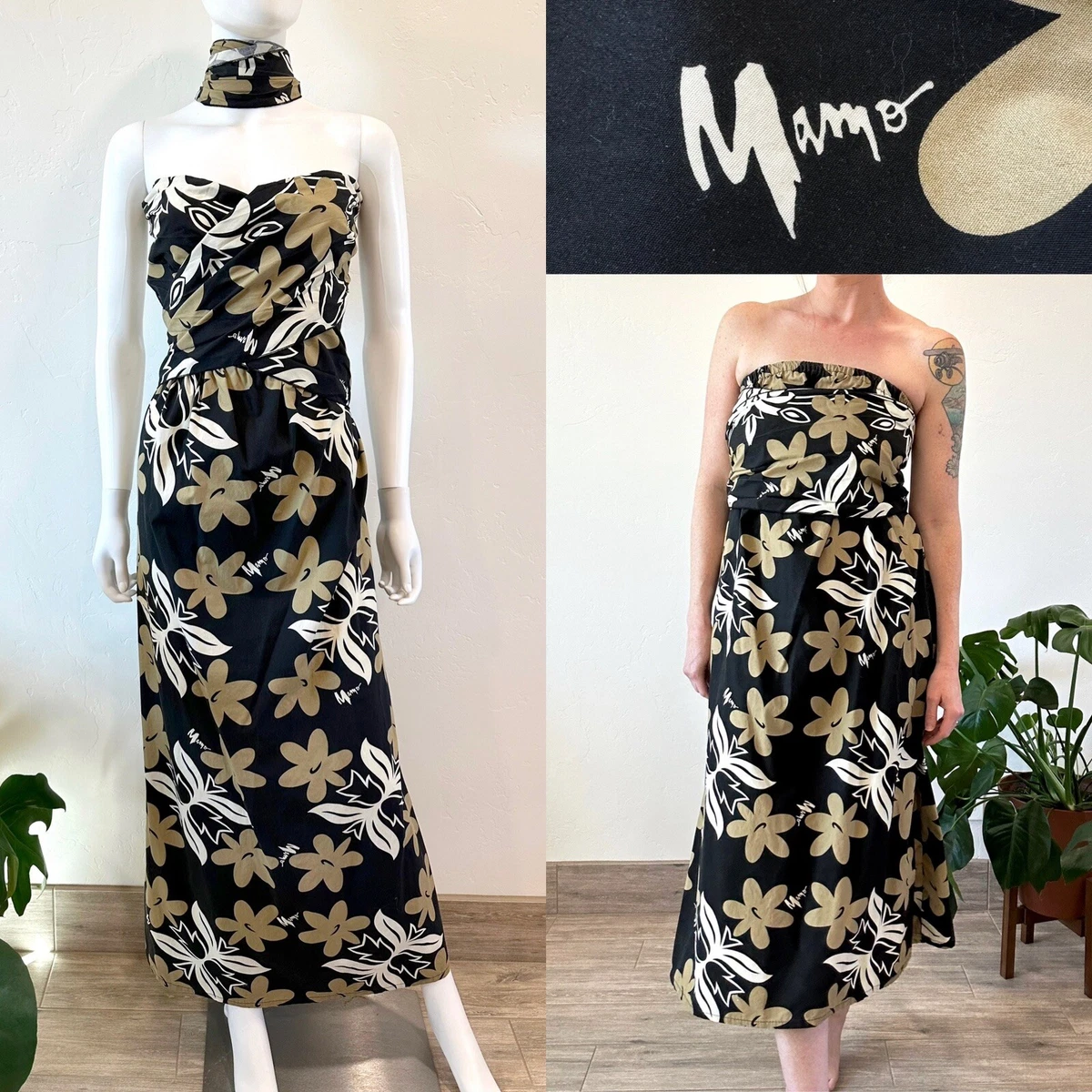VTG MAMO HOWELL STRAPLESS HAWAIIAN DRESS OR SKIRT W WRAP TIES SIZE S