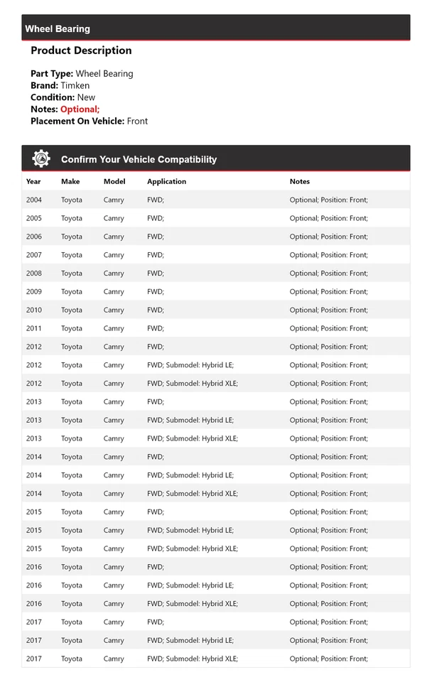 Para 2004-2017 Toyota Camry FWD rolamento de roda dianteiro Timken 2005 2006 2007 2008 - Imagem 2 de 4