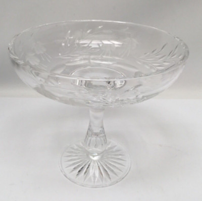 Stuart Crystal CASCADE Cut Fuschias 7  Compote Footed Bowl Bon Bon