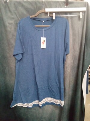 Vislily Womans Plus Size Blue W/Lace Button Front Shirt Sz 22W.  558
